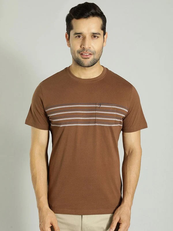 Indian Terrain Men's Half Sleeve Regular Fit Brown Round Neck T-Shirt